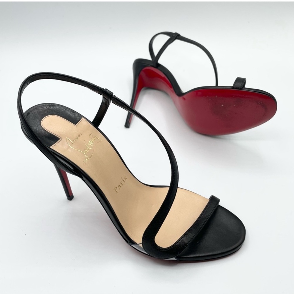 Christian Louboutin Black Leather Strappy Sandal with Red Sole